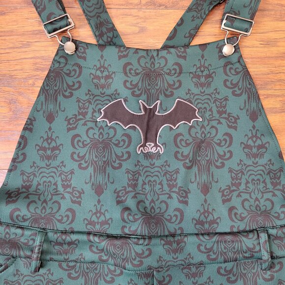 Hot Topic Disney HAUNTED MANSION Green Wallpaper Gargoyle Shortalls sz 3 NWT - Picture 2 of 6